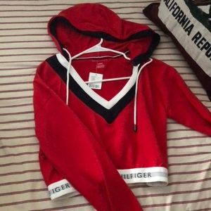 red cropped tommy jacket